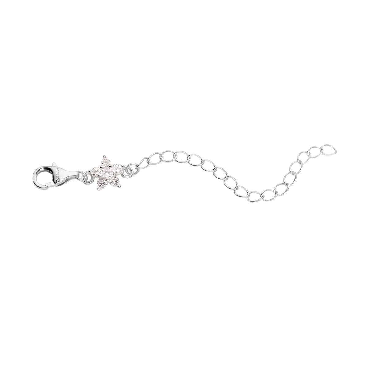 Simulated Diamond 9mm Lobster Lock with Plum Blossom Extender Chain in Rhodium Over Sterling Silver (2 In) 0.50 ctw image number 0