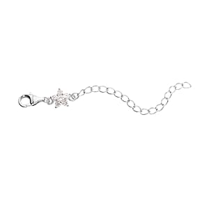 Simulated Diamond 9mm Lobster Lock with Plum Blossom Extender Chain in Rhodium Over Sterling Silver (2 In) 0.50 ctw