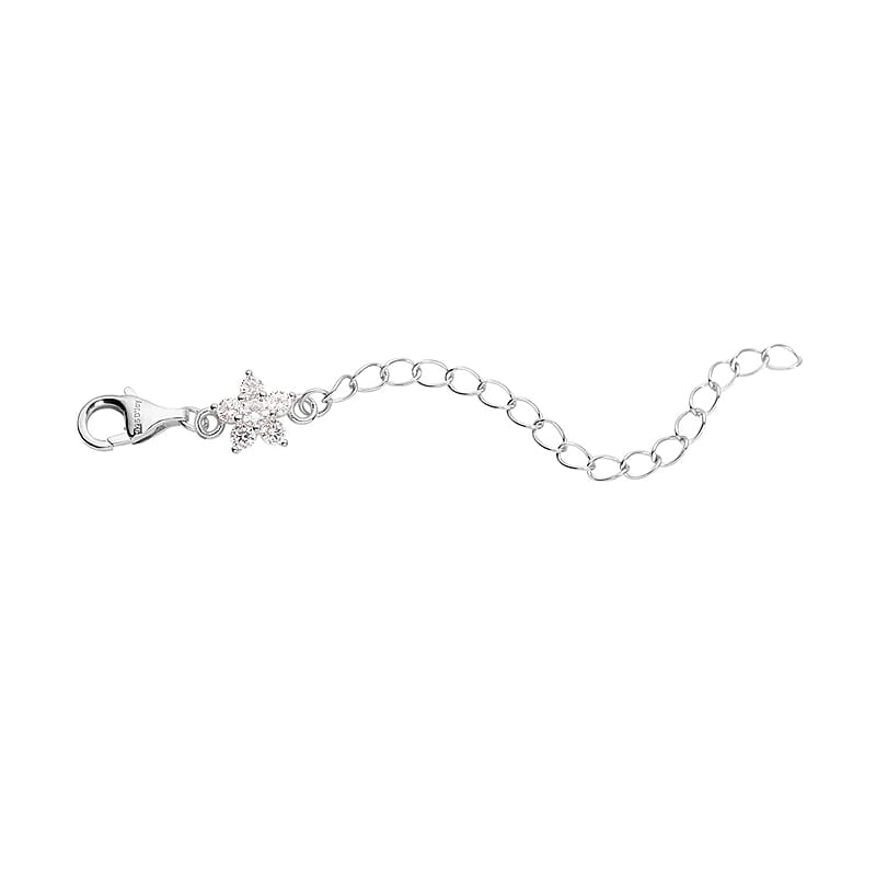 Simulated Diamond 9mm Lobster Lock with Plum Blossom Extender Chain in Rhodium Over Sterling Silver (2 In) 0.50 ctw