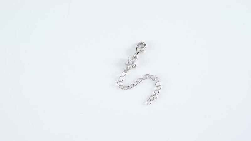 Simulated Diamond 9mm Lobster Lock with Plum Blossom Extender Chain in Rhodium Over Sterling Silver (2 In) 0.50 ctw
