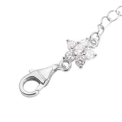 Simulated Diamond 9mm Lobster Lock with Plum Blossom Extender Chain in Rhodium Over Sterling Silver (2 In) 0.50 ctw