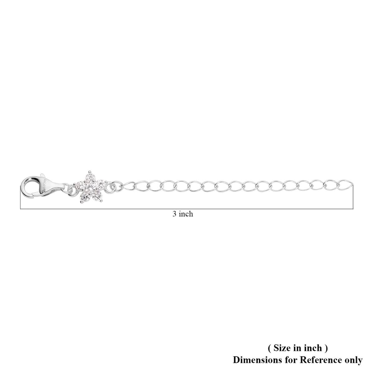 Simulated Diamond 9mm Lobster Lock with Plum Blossom Extender Chain in Rhodium Over Sterling Silver (2 In) 0.50 ctw image number 2