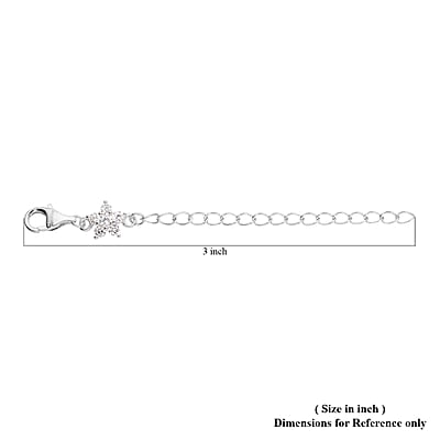 Simulated Diamond 9mm Lobster Lock with Plum Blossom Extender Chain in Rhodium Over Sterling Silver (2 In) 0.50 ctw