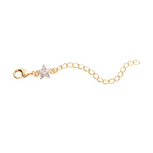 Simulated Diamond 9mm Lobster Lock with Plum Blossom Extender Chain in 14K Yellow Gold Over Sterling Silver (2 In) 0.20 ctw
