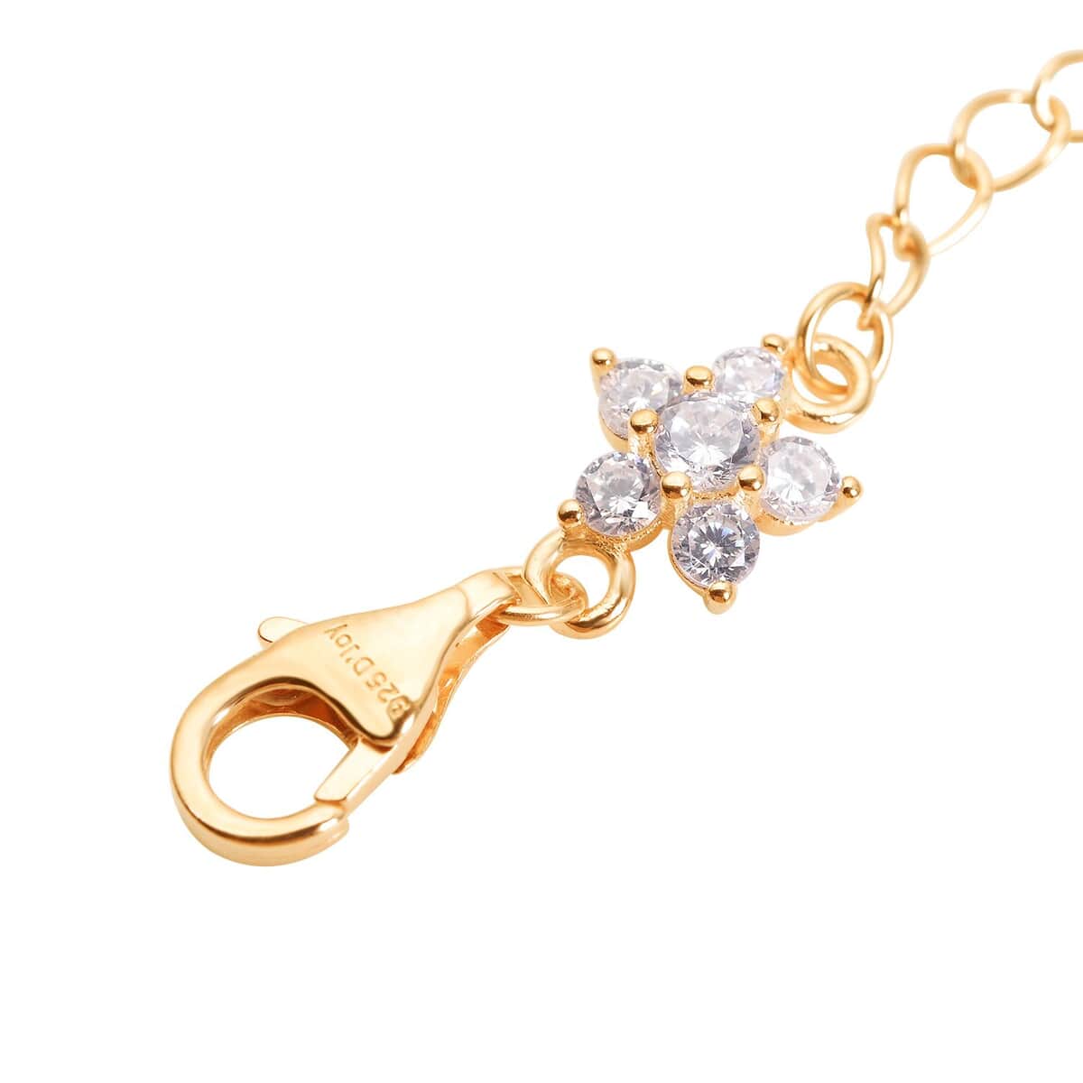 Simulated Diamond 9mm Lobster Lock with Plum Blossom Extender Chain in 14K Yellow Gold Over Sterling Silver (2 In) 0.20 ctw image number 1