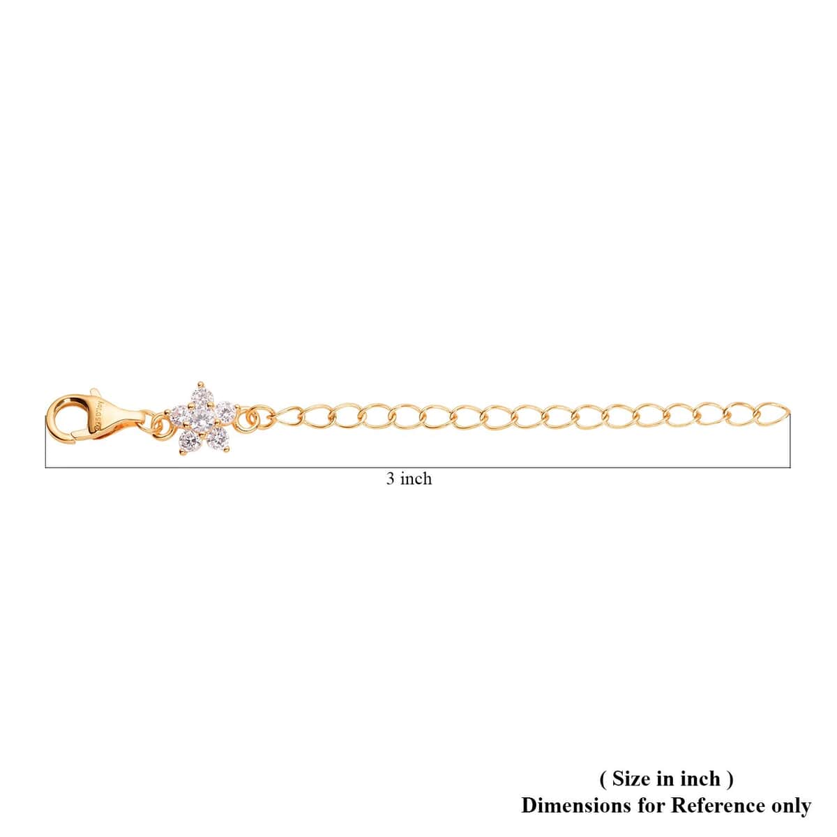 Simulated Diamond 9mm Lobster Lock with Plum Blossom Extender Chain in 14K Yellow Gold Over Sterling Silver (2 In) 0.20 ctw image number 2