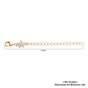 Simulated Diamond 9mm Lobster Lock with Plum Blossom Extender Chain in 14K Yellow Gold Over Sterling Silver (2 In) 0.20 ctw