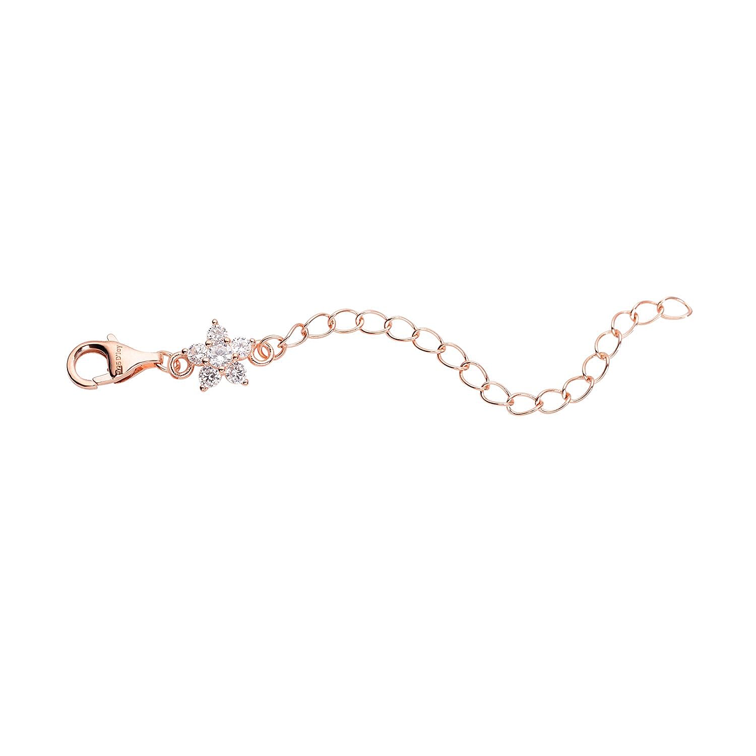 Simulated Diamond 9mm Lobster Lock with Plum Blossom Extender Chain in 14K Rose Gold Over Sterling Silver (2 In) 0.20 ctw