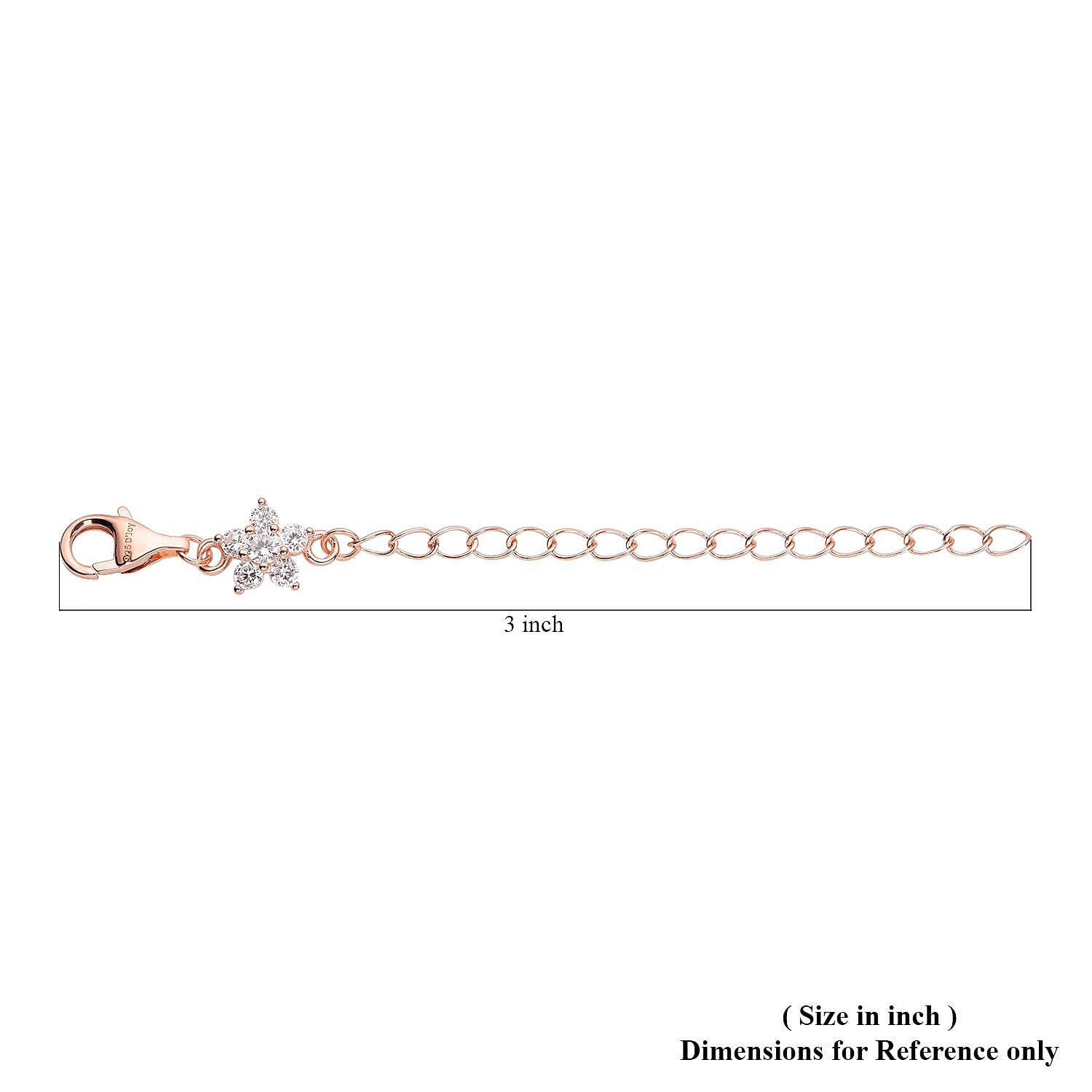 Simulated Diamond 9mm Lobster Lock with Plum Blossom Extender Chain in 14K Rose Gold Over Sterling Silver (2 In) 0.20 ctw