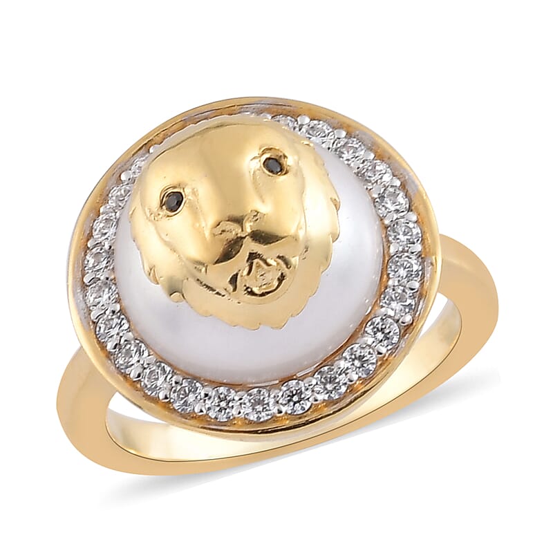 Karis Freshwater Pearl and Multi Gemstone Leo Zodiac Ring in 18K YG Plated (Size 8.0) 0.80 ctw