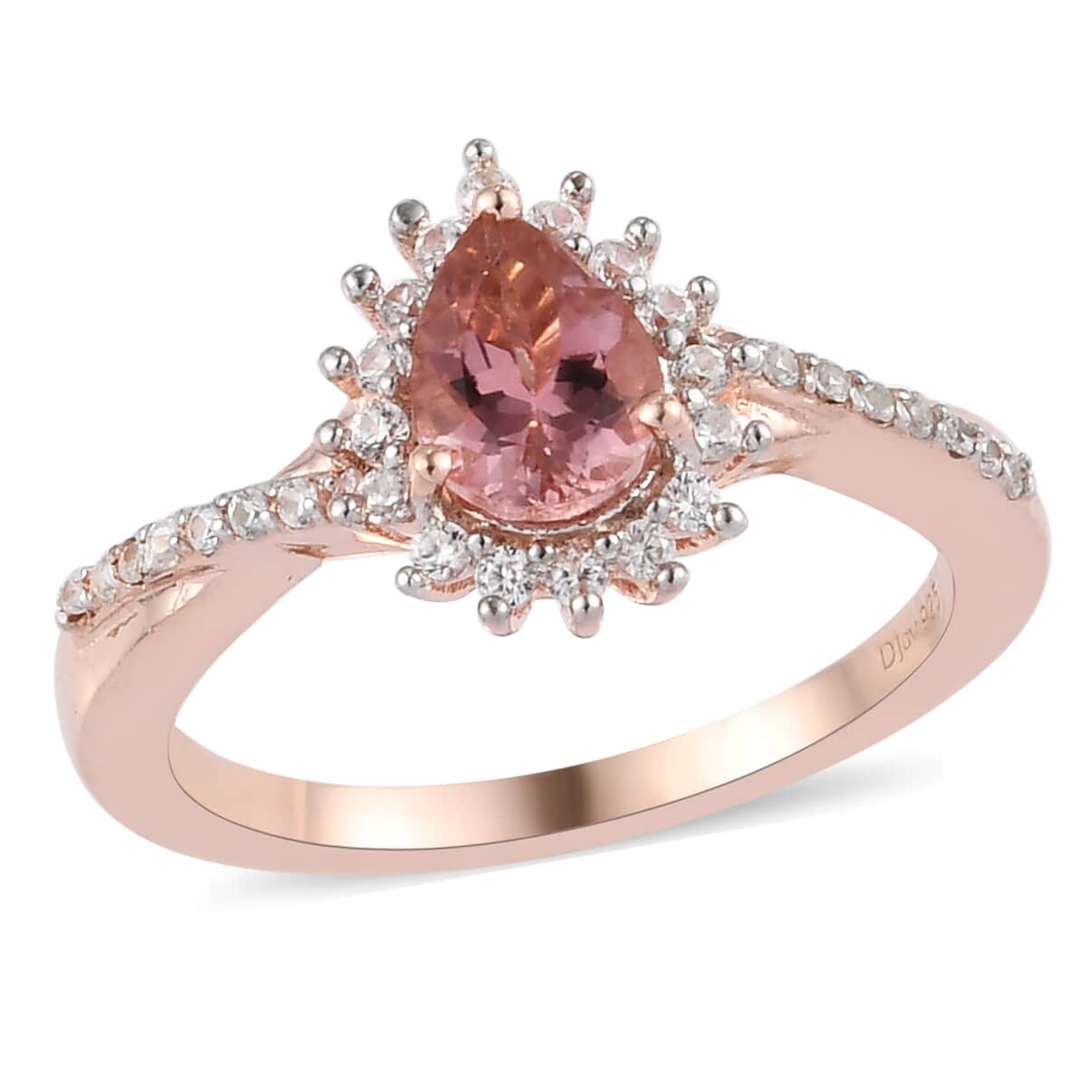 Blush Tourmaline and Natural White Zircon Ring in Vermeil Rose Gold Over Sterling Silver (Size 8.0) 1.00 ctw image number 0