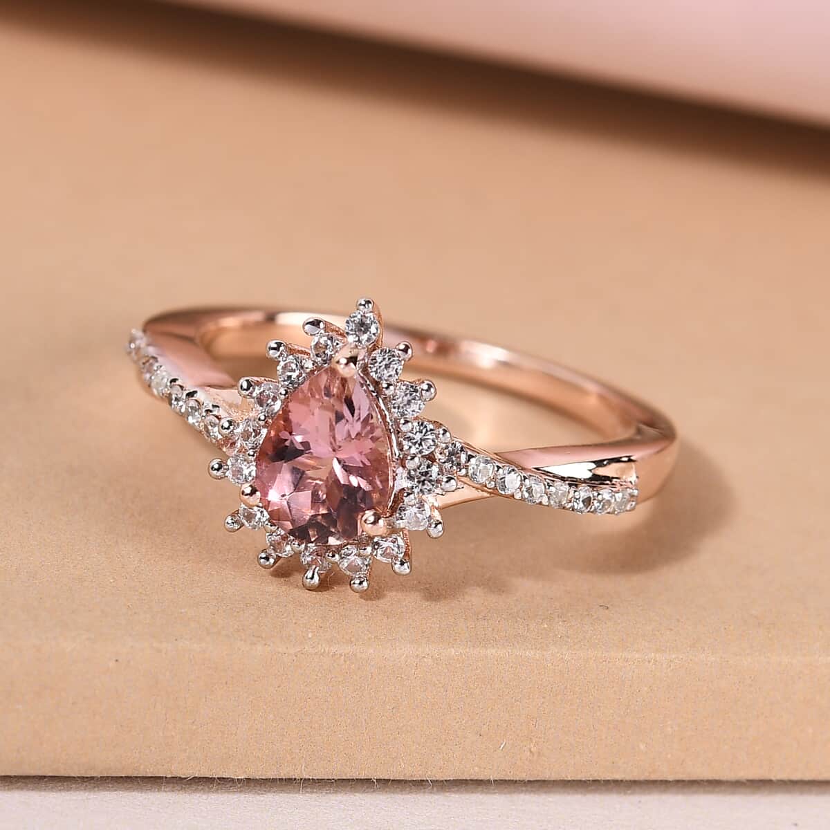 Blush Tourmaline and Natural White Zircon Ring in Vermeil Rose Gold Over Sterling Silver (Size 8.0) 1.00 ctw image number 1