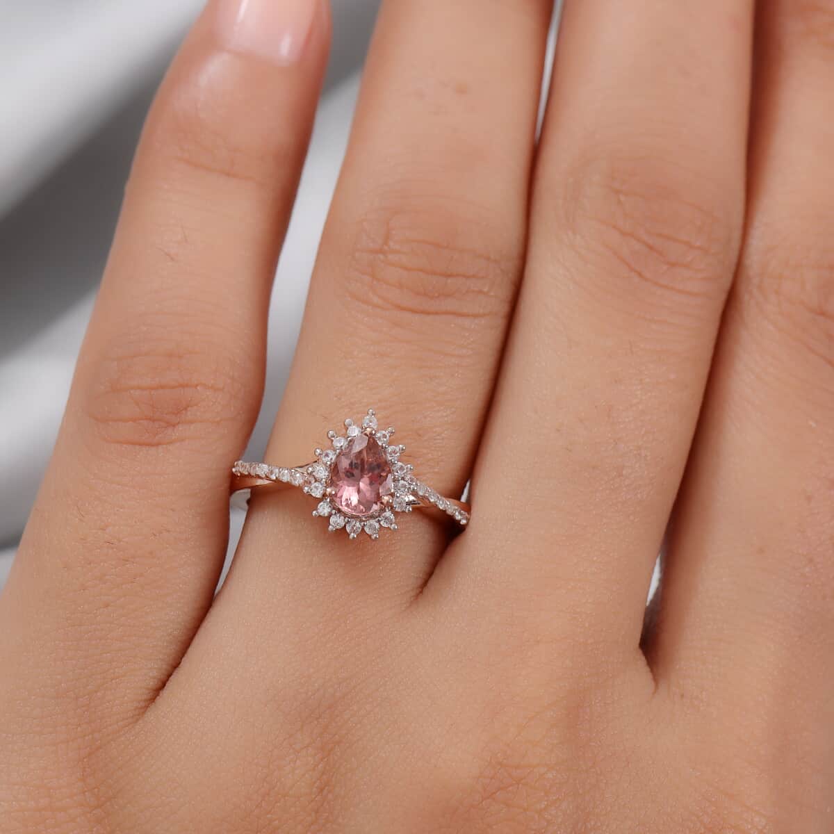 Blush Tourmaline and Natural White Zircon Ring in Vermeil Rose Gold Over Sterling Silver (Size 8.0) 1.00 ctw image number 2