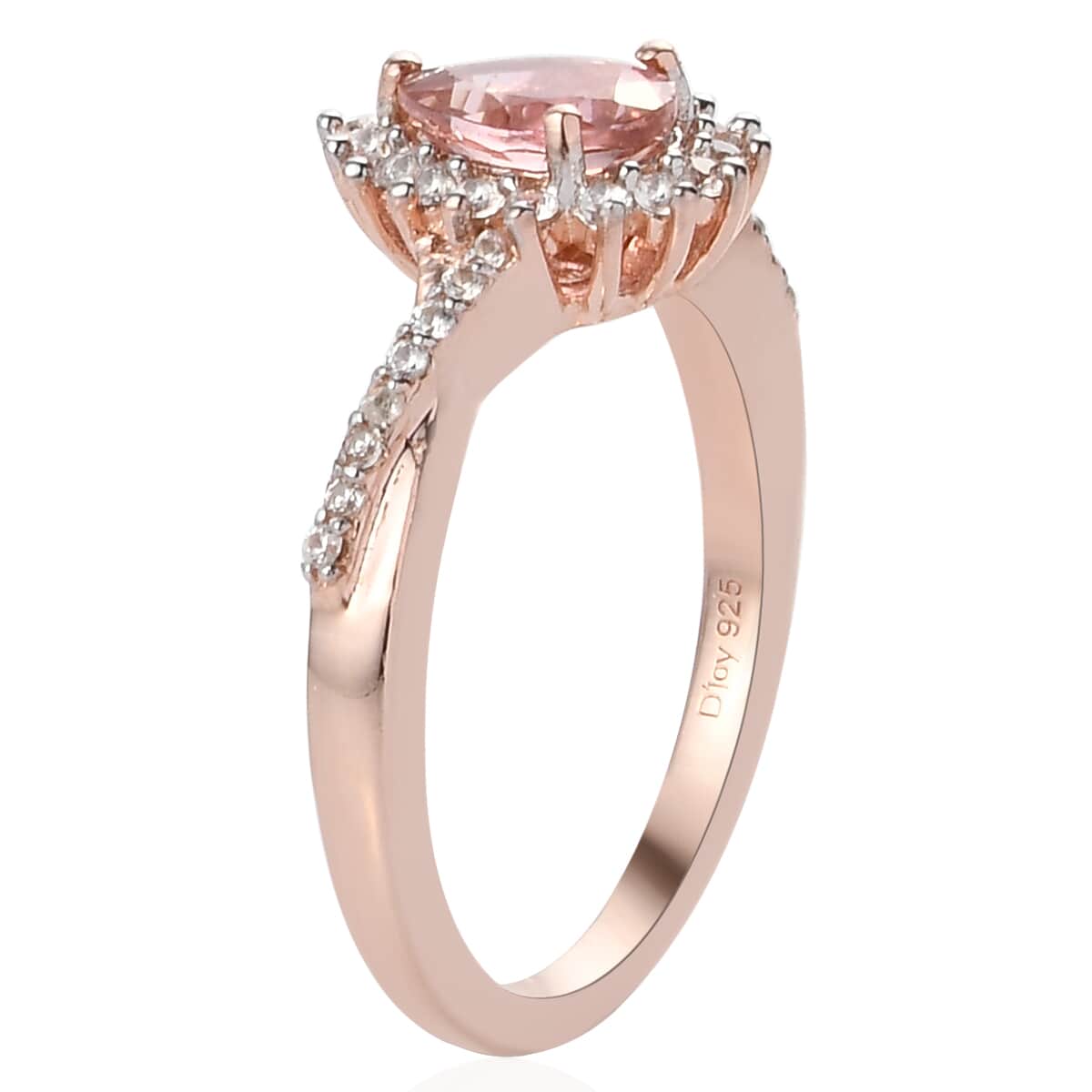 Blush Tourmaline and Natural White Zircon Ring in Vermeil Rose Gold Over Sterling Silver (Size 8.0) 1.00 ctw image number 3