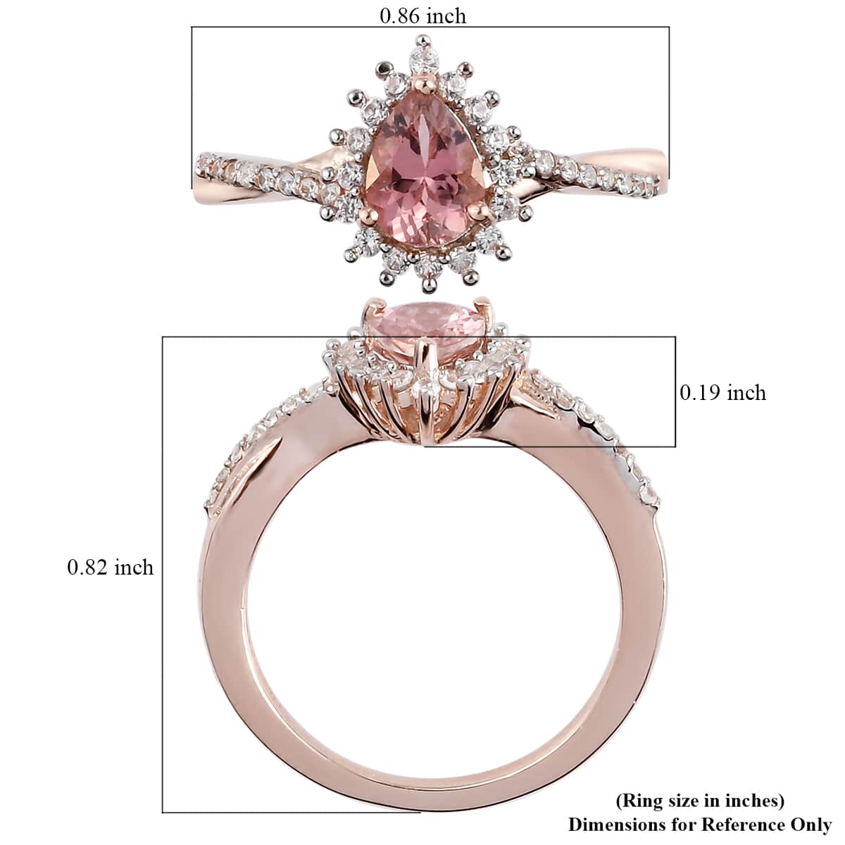 Blush Tourmaline and Natural White Zircon Ring in Vermeil Rose Gold Over Sterling Silver (Size 8.0) 1.00 ctw image number 5