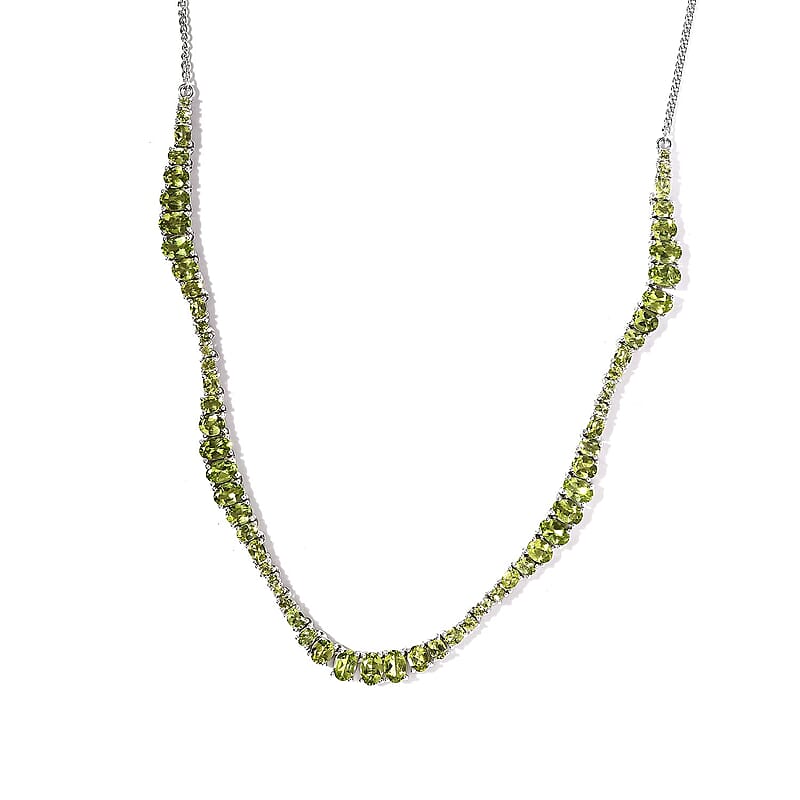 Arizona Peridot Fancy Tennis Necklace 18 Inches in Platinum Over Sterling Silver 15.85 ctw
