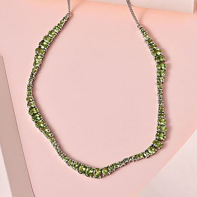 Arizona Peridot Fancy Tennis Necklace 18 Inches in Platinum Over Sterling Silver 15.85 ctw