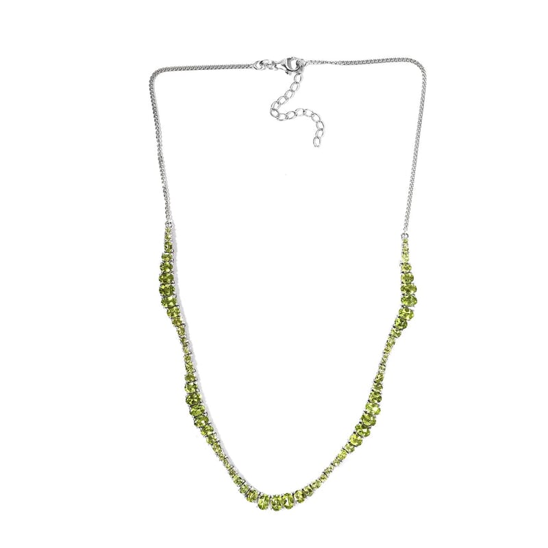 Arizona Peridot Fancy Tennis Necklace 18 Inches in Platinum Over Sterling Silver 15.85 ctw