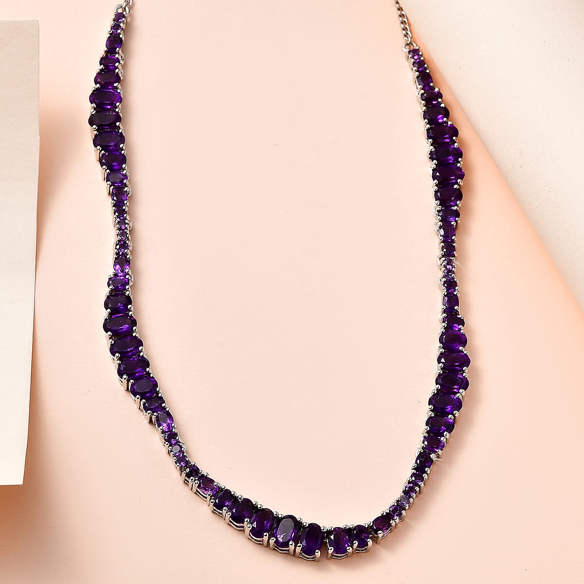 Amethyst Fancy Tennis Necklace 18 Inches in Platinum Over Sterling Silver 14.00 ctw image number 1
