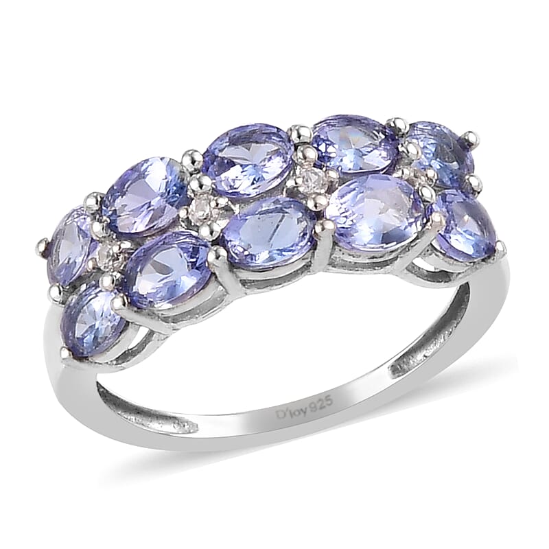 Tanzanite and Natural White Zircon Half Eternity Band Ring in Platinum Over Sterling Silver (Size 10.0) 1.50 ctw