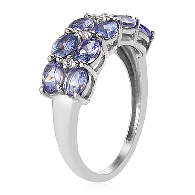 Tanzanite and Natural White Zircon Half Eternity Band Ring in Platinum Over Sterling Silver (Size 10.0) 1.50 ctw