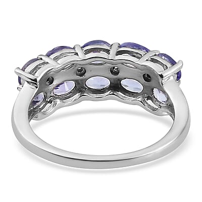 Tanzanite and Natural White Zircon Half Eternity Band Ring in Platinum Over Sterling Silver (Size 10.0) 1.50 ctw