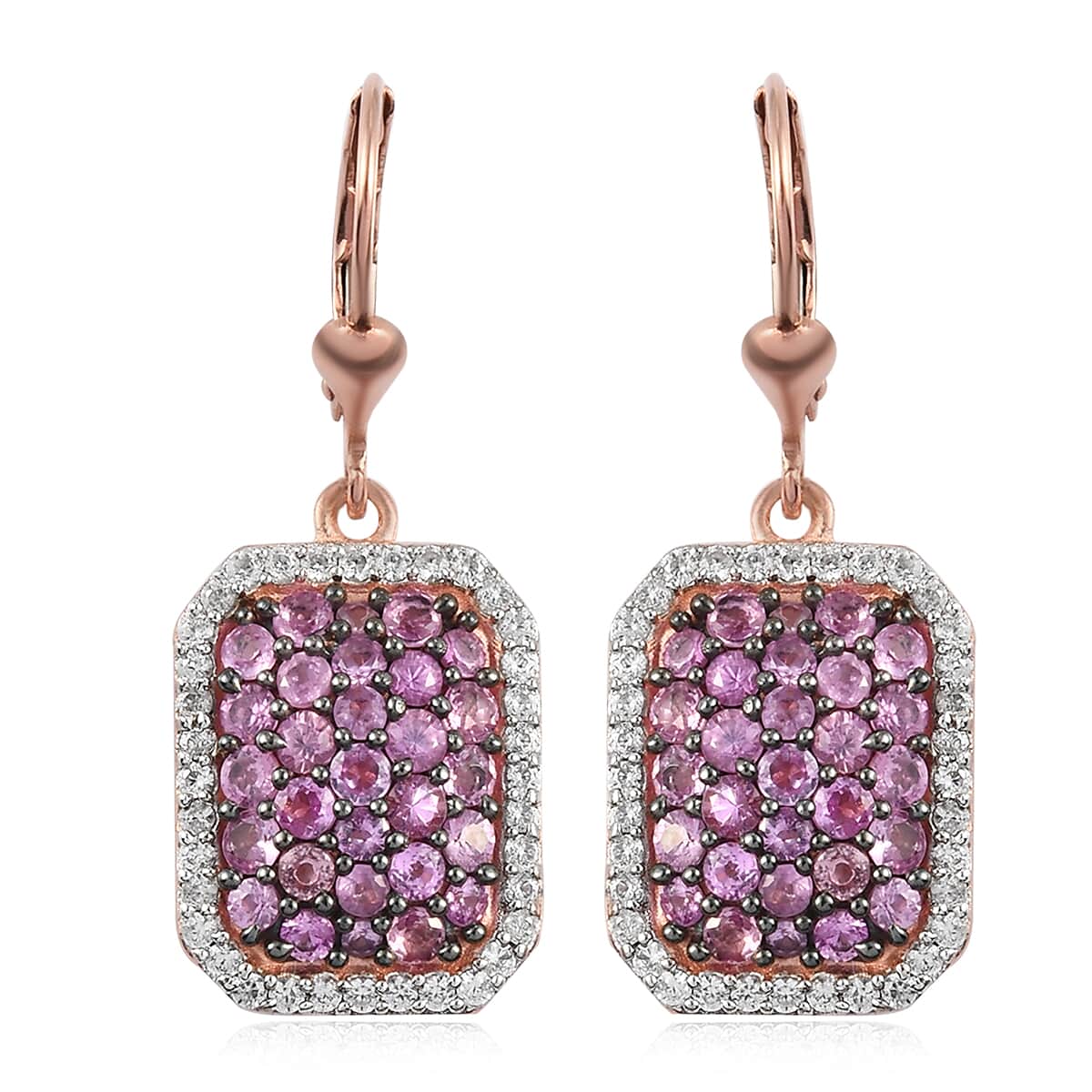 Madagascar Pink Sapphire and Natural White Zircon Lever Back Cluster Earrings in Vermeil Rose Gold Over Sterling Silver 3.30 ctw image number 0