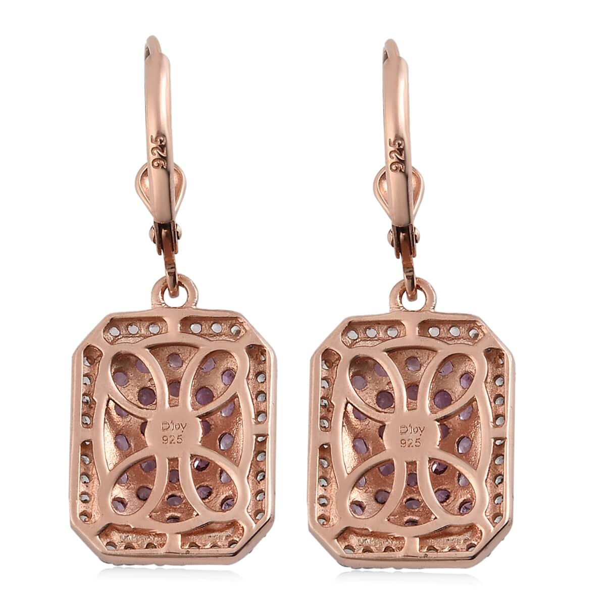 Madagascar Pink Sapphire and Natural White Zircon Lever Back Cluster Earrings in Vermeil Rose Gold Over Sterling Silver 3.30 ctw image number 3