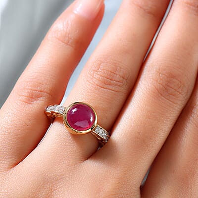 Niassa Ruby (FF) and Zircon 4.20 ctw Ring in 14K YG Over Sterling Silver (Size 6.5)