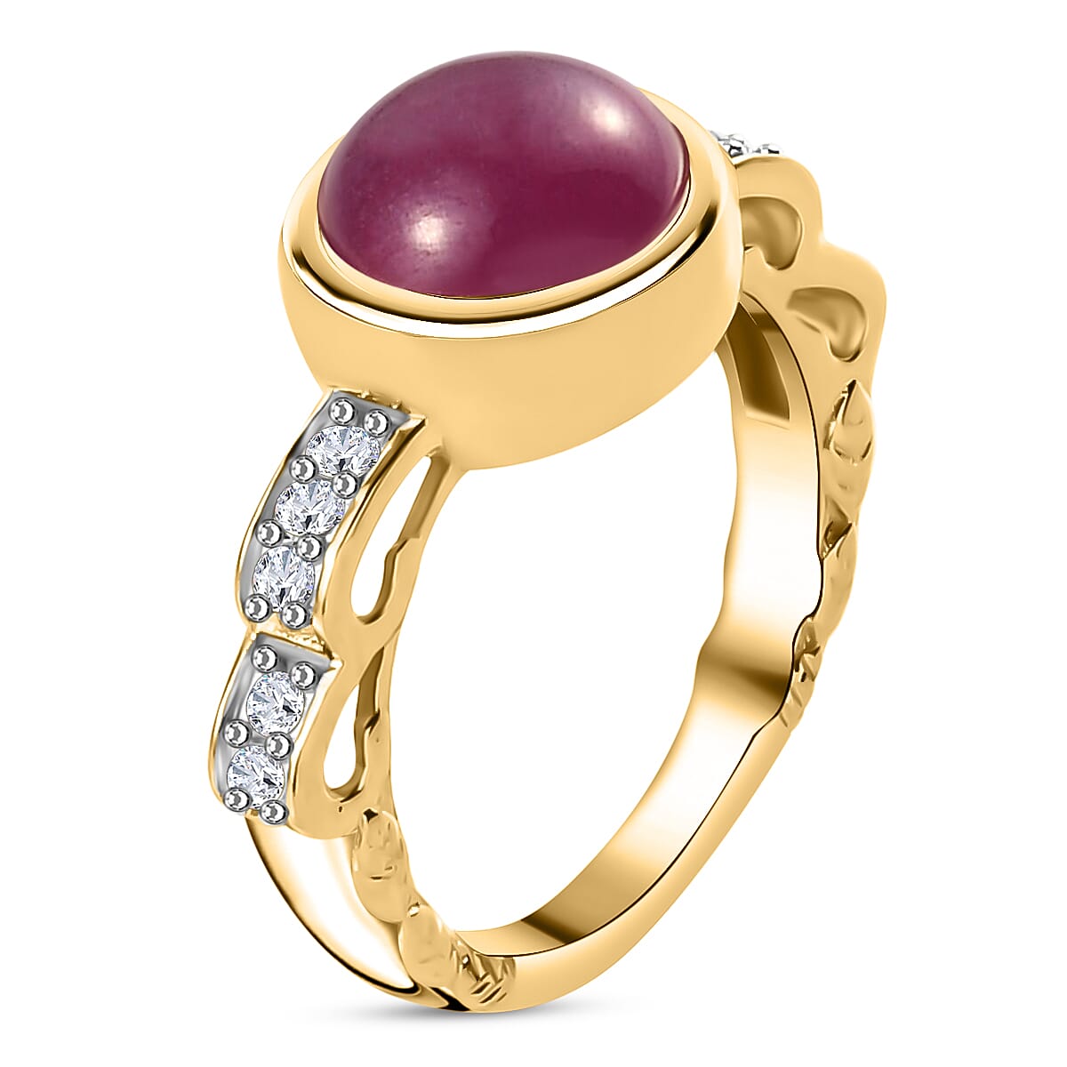 Niassa Ruby (FF) and Zircon 4.20 ctw Ring in 14K YG Over Sterling Silver (Size 6.5)