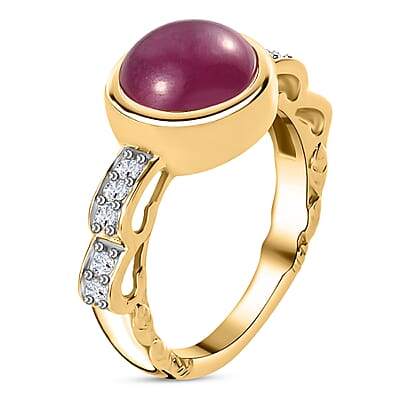 Niassa Ruby (FF) and Zircon 4.20 ctw Ring in 14K YG Over Sterling Silver (Size 6.5)