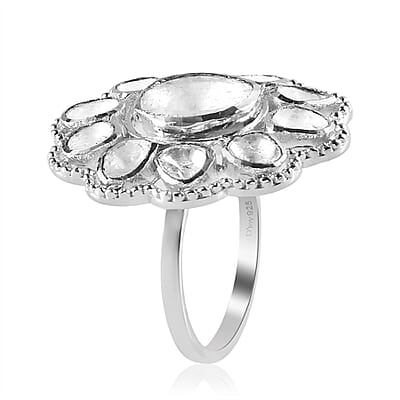 Polki Diamond Cocktail Ring in Platinum Over Sterling Silver (Size 10.0) 1.50 ctw