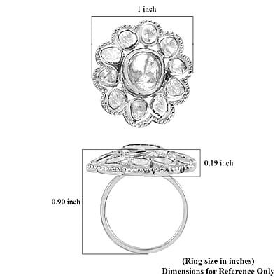 Polki Diamond Cocktail Ring in Platinum Over Sterling Silver (Size 10.0) 1.50 ctw