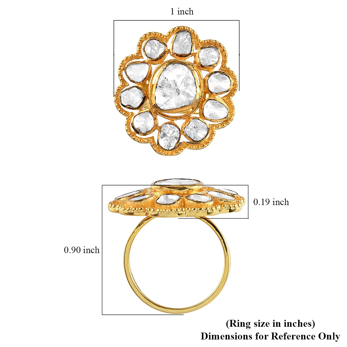 Polki Diamond Cocktail Ring in 14K Yellow Gold Over Sterling Silver (Size 6.0) 1.50 ctw image number 5
