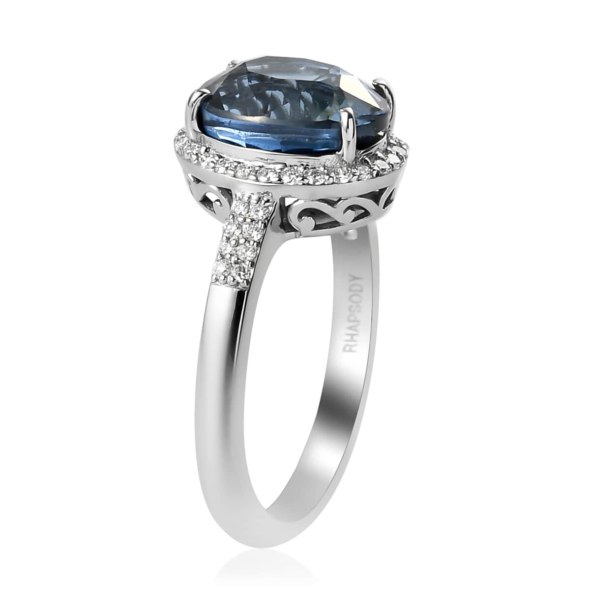 One Of A Kind RHAPSODY 950 Platinum AAAA Royal Ceylon Sapphire and E-F VS2 Diamond Halo Ring (Size 7.0) 5.50 Grams 5.15 ctw image number 3