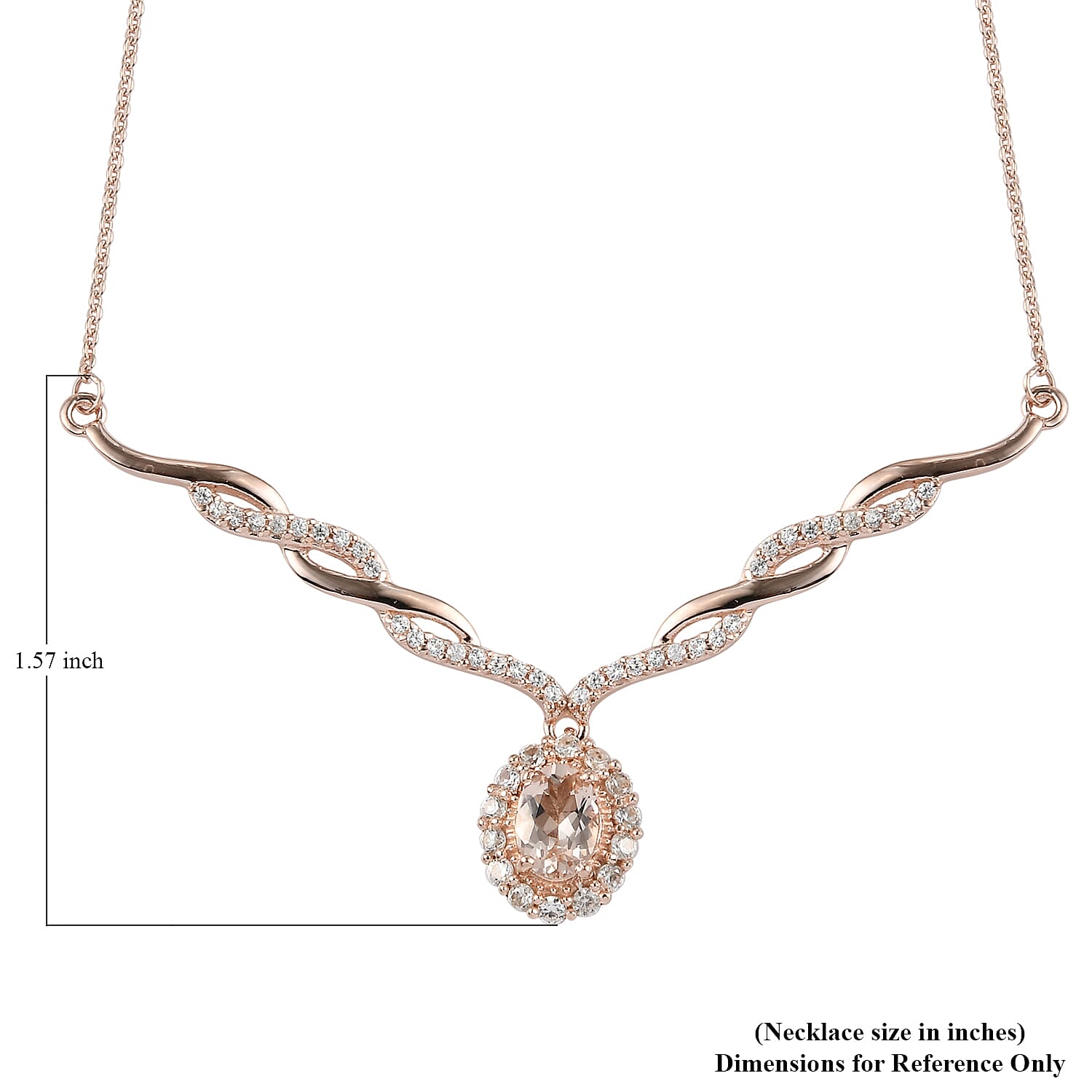 Marropino Morganite and Natural White Zircon Necklace 18 Inches in Vermeil Rose Gold Over Sterling Silver 1.45 ctw