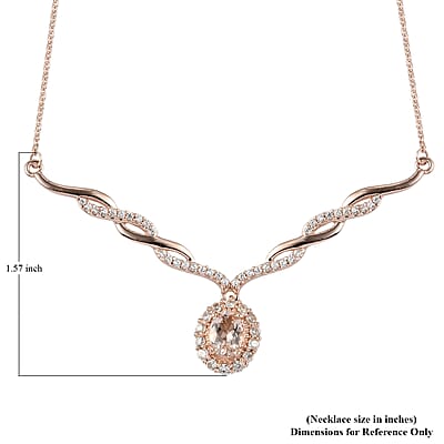 Marropino Morganite and Natural White Zircon Necklace 18 Inches in Vermeil Rose Gold Over Sterling Silver 1.45 ctw