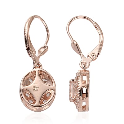 Marropino Morganite and Natural White Zircon Halo Dangle Earrings in Vermeil RG Over Sterling Silver 1.80 ctw
