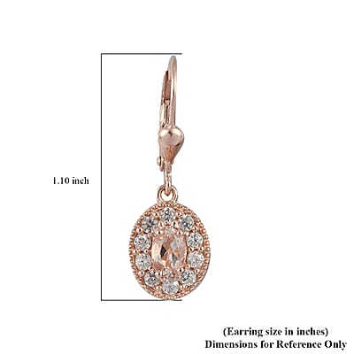 Marropino Morganite and Natural White Zircon Halo Dangle Earrings in Vermeil RG Over Sterling Silver 1.80 ctw