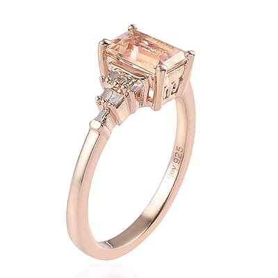 Marropino Morganite and Diamond Ring in Vermeil Rose Gold Over Sterling Silver (Size 10.0) 1.00 ctw