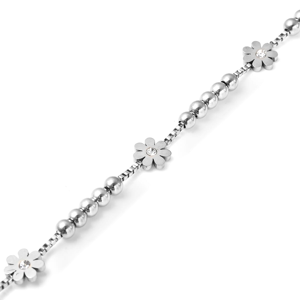 White Austrian Crystal Flower Necklace 17 Inches in Stainless Steel 0.20 ctw image number 3