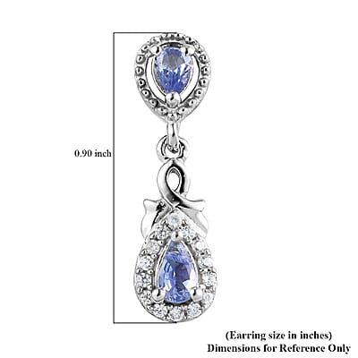 Tanzanite and Natural White Zircon Earrings in Platinum Over Sterling Silver 1.00 ctw