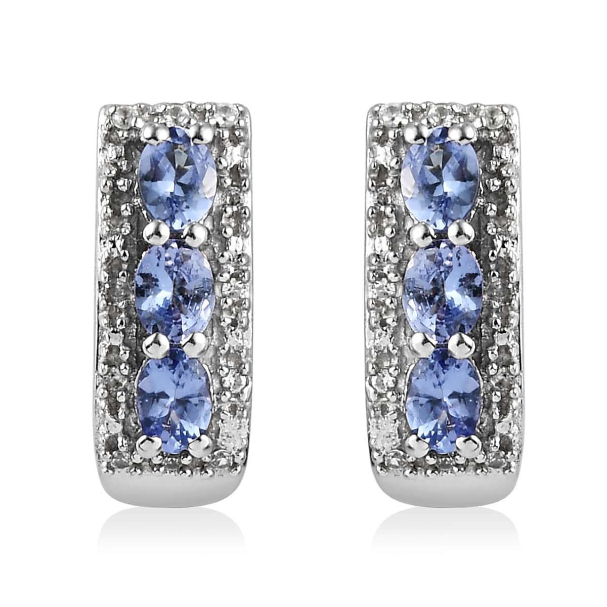 Tanzanite and White Zircon J-Hoop Earrings in Platinum Over Sterling Silver 1.10 ctw image number 0
