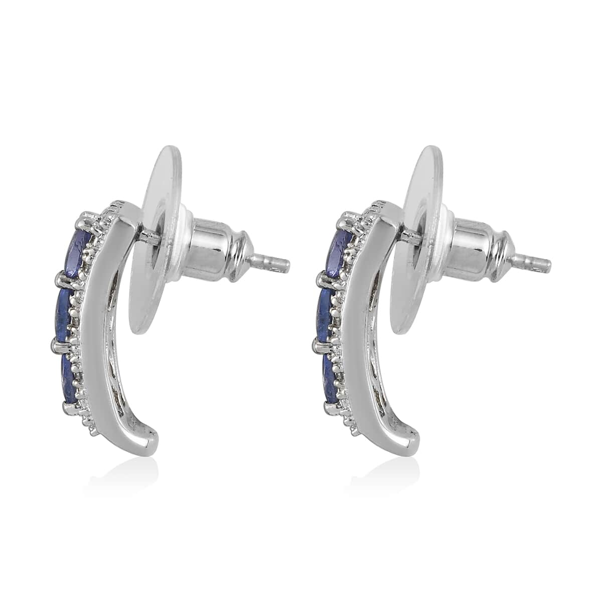 Tanzanite and White Zircon J-Hoop Earrings in Platinum Over Sterling Silver 1.10 ctw image number 3