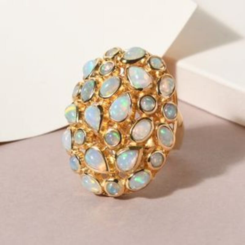 Ethiopian Welo Opal 4.49 ctw Fancy Ring in Vermeil Yellow Gold Over Sterling Silver (Size 5.5)