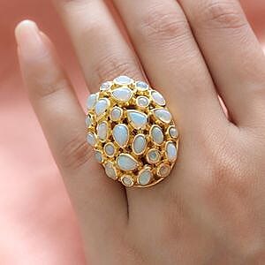 Ethiopian Welo Opal 4.49 ctw Fancy Ring in Vermeil Yellow Gold Over Sterling Silver (Size 5.5)