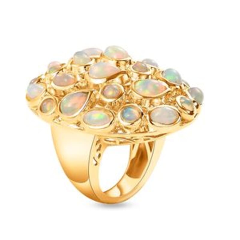 Ethiopian Welo Opal 4.49 ctw Fancy Ring in Vermeil Yellow Gold Over Sterling Silver (Size 5.5)