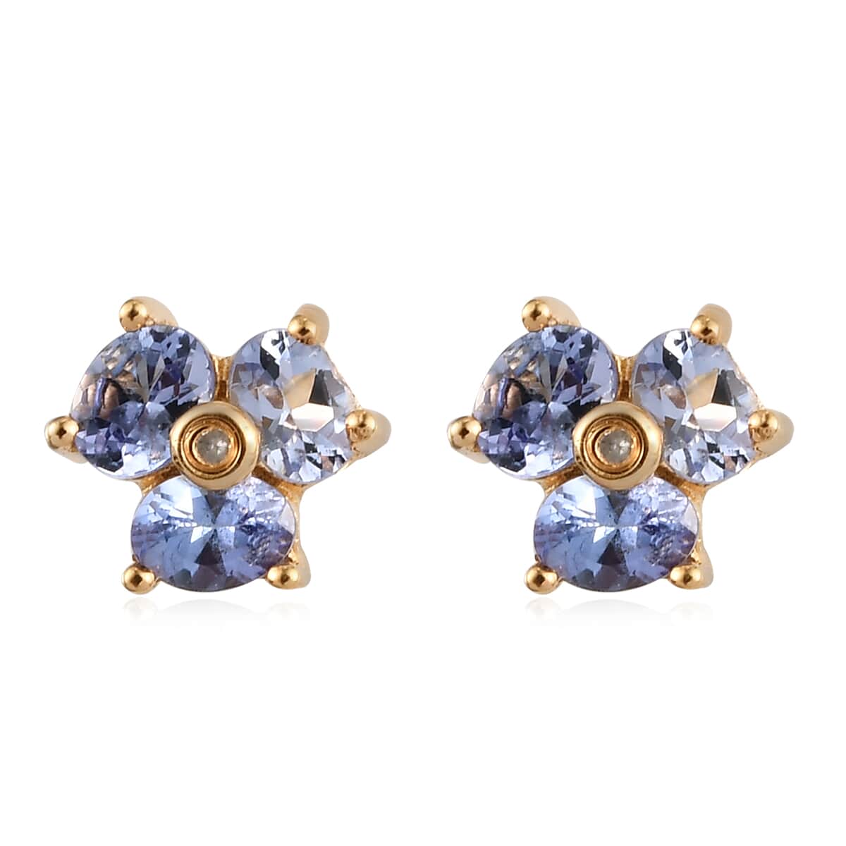 Tanzanite and Diamond Stud Earrings in Vermeil Yellow Gold Over Sterling Silver 1.00 ctw image number 0