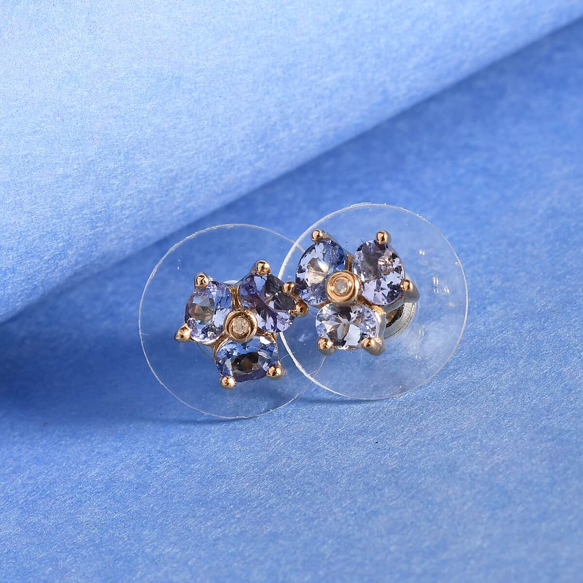 Tanzanite and Diamond Stud Earrings in Vermeil Yellow Gold Over Sterling Silver 1.00 ctw image number 1