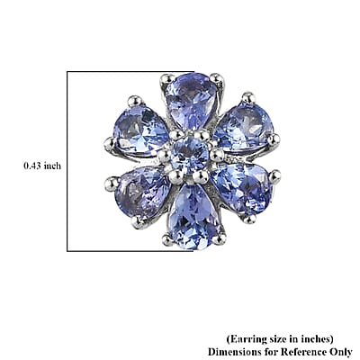 Tanzanite Flower Stud Earrings in Platinum Over Sterling Silver 1.40 ctw